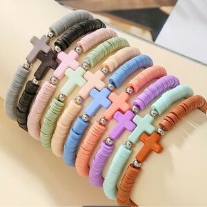 Set of 10 Pastel Cross Beaded Bracelet Set